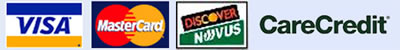 Care visa, Mastercard, Discover and Care Credit logos